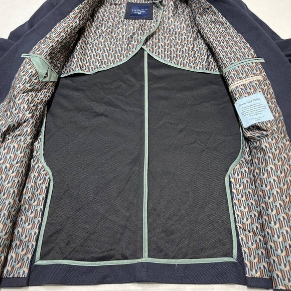 Steel & Jelly Blazer Mens 46 Navy Blue Textured Jacket Structured Office Career - Picture 10 of 14